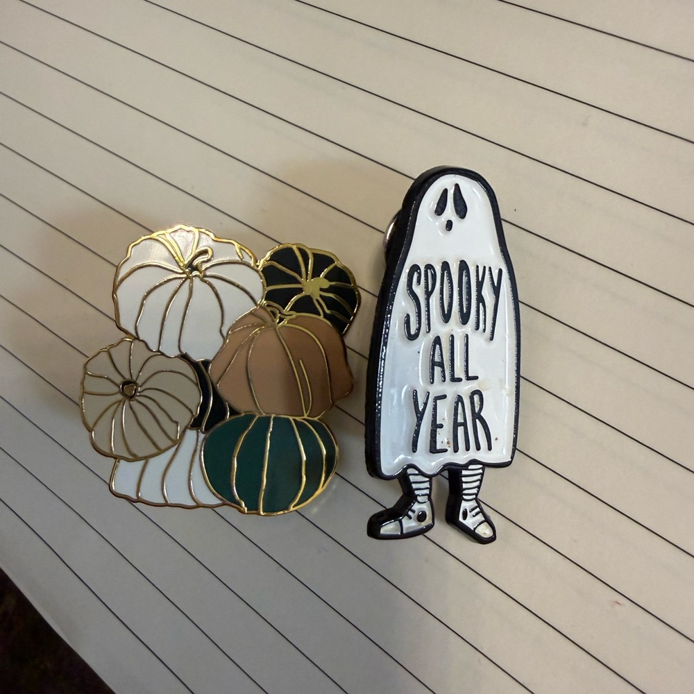 Spooky Ghost and Pumpkin Enamel Pins